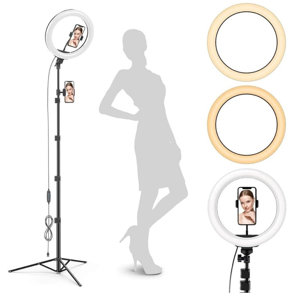 10" Ring Light Tripod with LEDs and Dual Phone Holders NIB